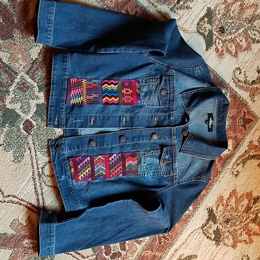 Denim jacket with  Mexican embroidery